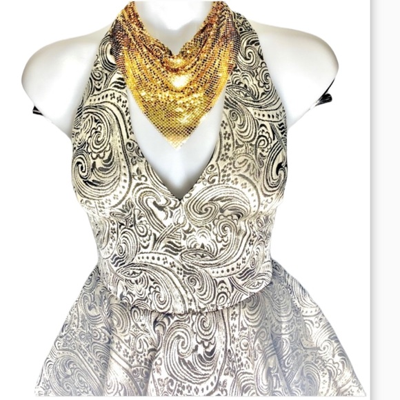 bebe Gold Metallic Princess Jacquard 2 Cocktail Party Prom Wedding - Picture 3 of 7